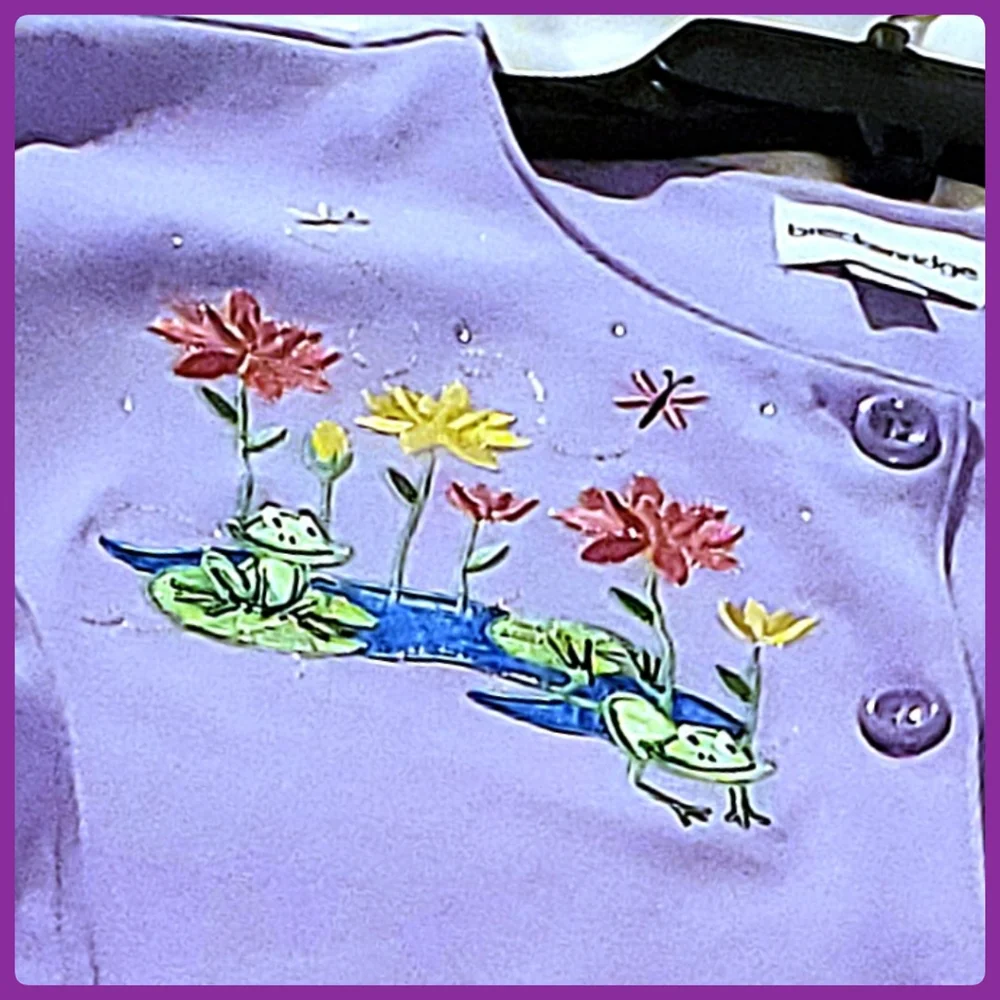 Vintage Lavender Embroidered Front Button Knit Blouse - Picture 8 of 12